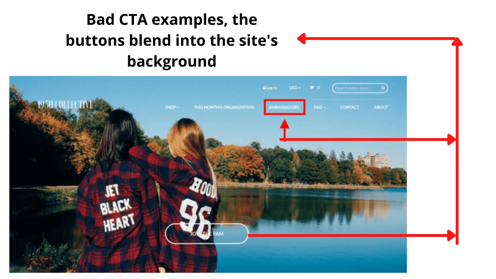 Example of a weak, low-contrast CTA buried on a landing page